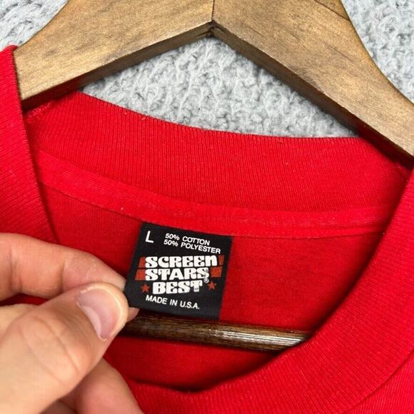 Vintage Santa Shirt Men's Large Red Graphic Single Stitch Christmas USA Made 90s - Picture 6 of 8